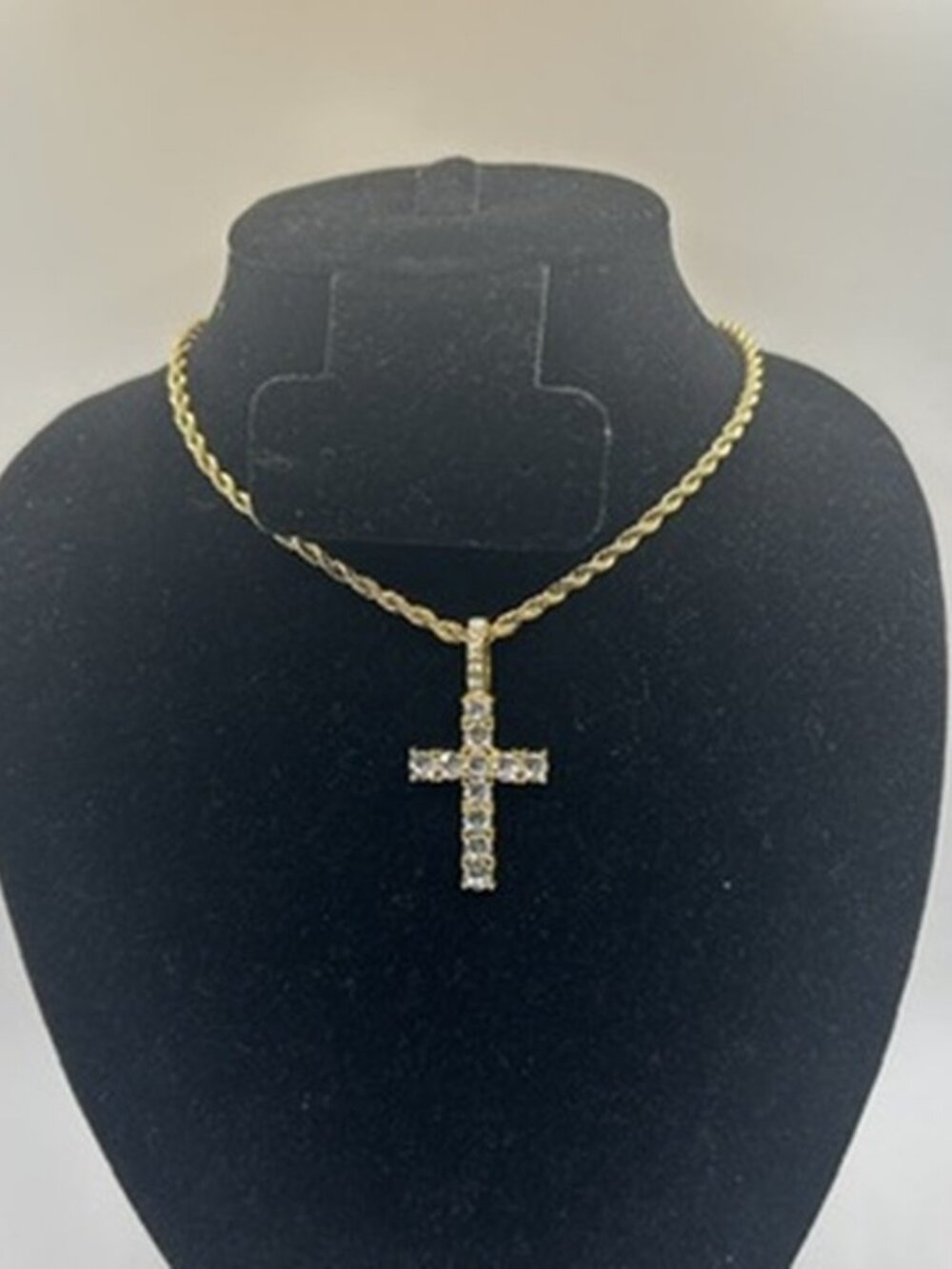 Mens Real Gold Rope Chain Stainless Steel Plated Cross Pendant 4mm 24in Stack